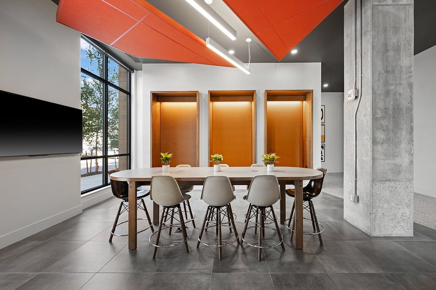 Where refined design meets the joy of coming together.
This communal dining area invites conversation and comfort.