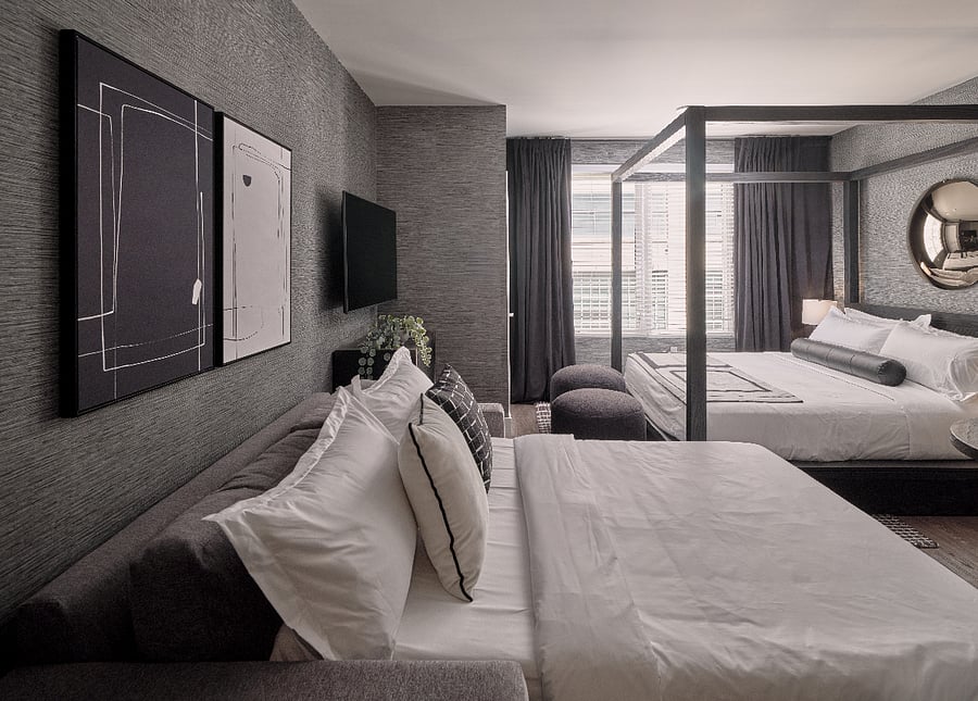 Thoughtfully arranged to offer both relaxation and style.
A studio that blends bedroom comfort with modern living convenience.