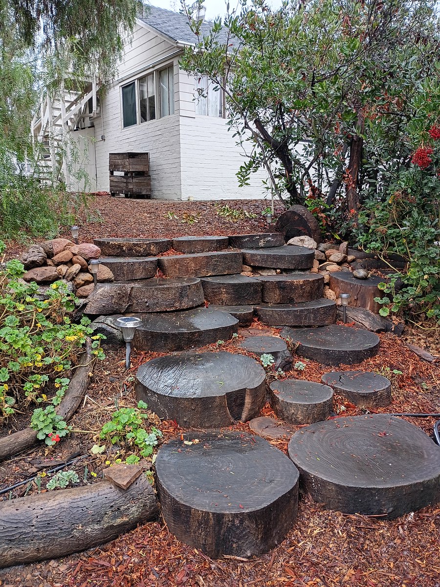 These stairs lead up to the main house where there is laundry, a microwave, and an extra bathroom.