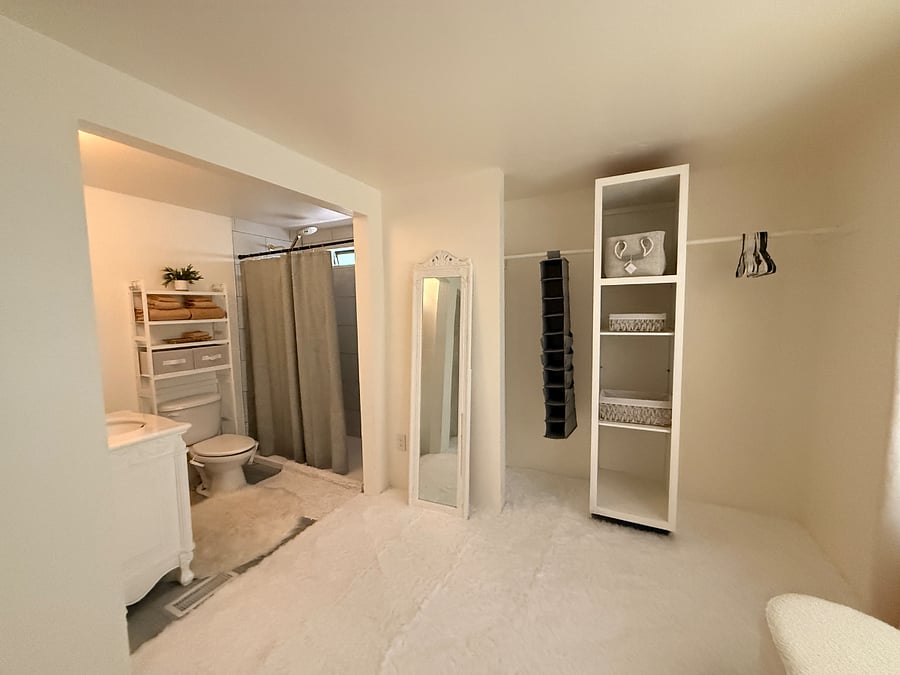 Private full bath with tile shower, large closet and dressing room 