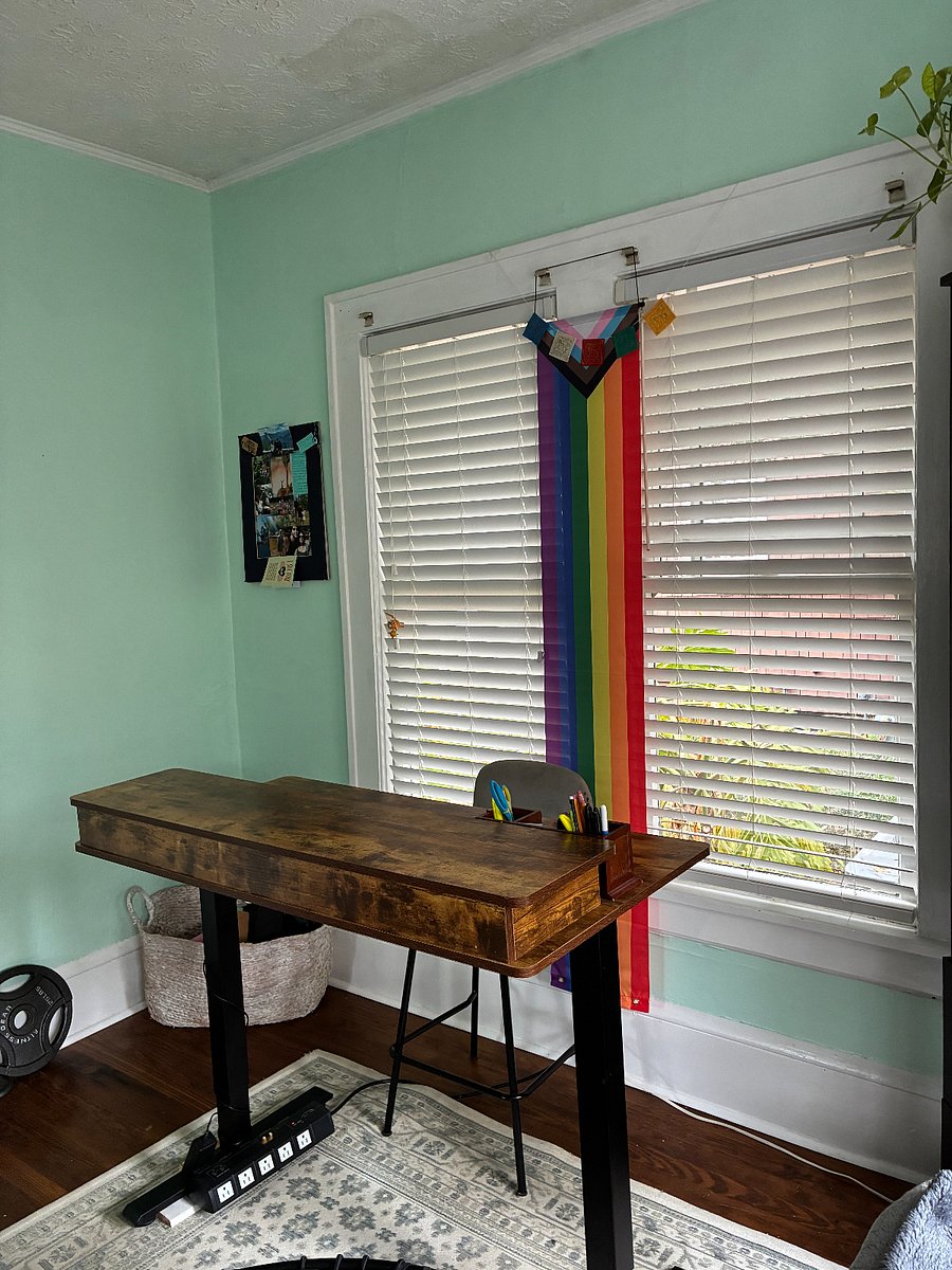 Use of office work space with adjustable standing desk
