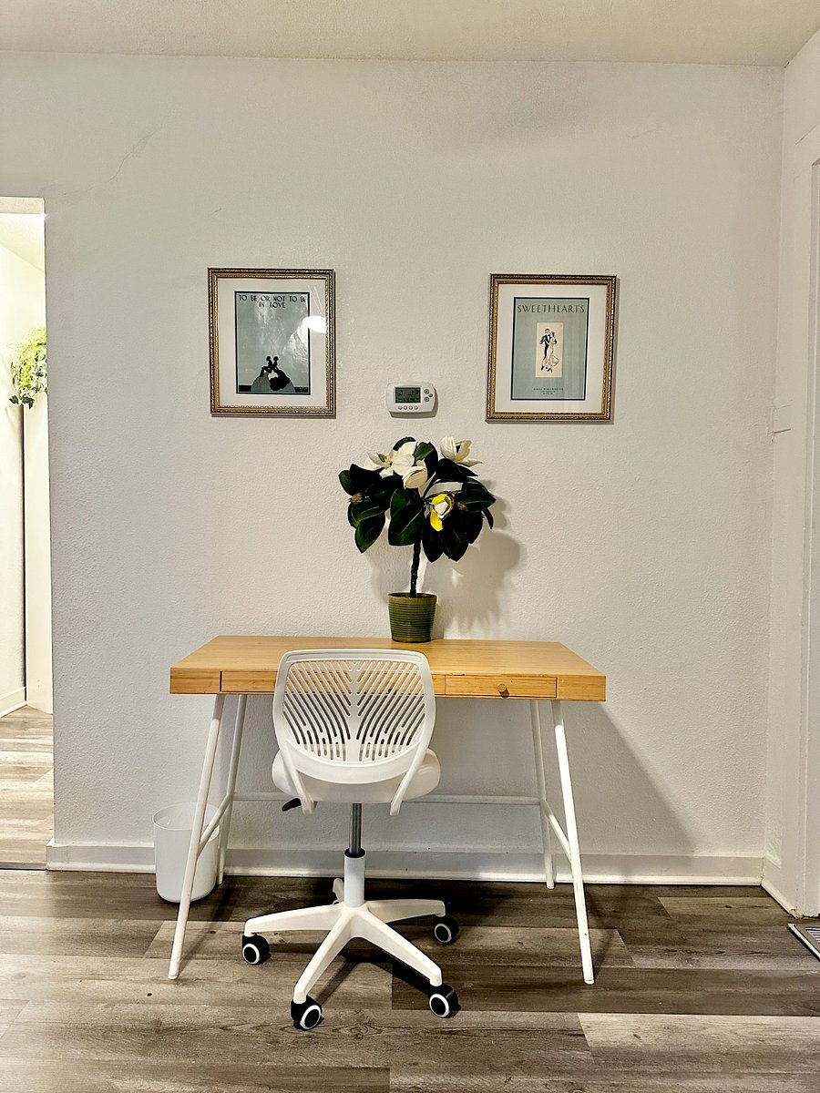 Desk Space for computer work along with Vintage (almost antique) sheet music art that's almost as old as the house!
