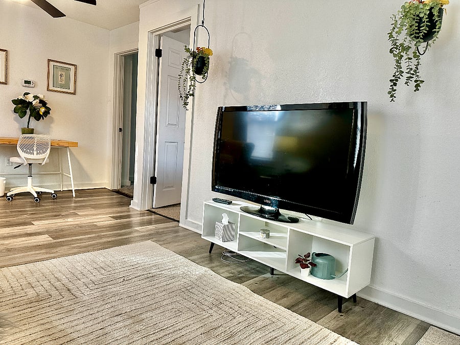 Nice sized TV with remote & roku access to log into your accounts. 