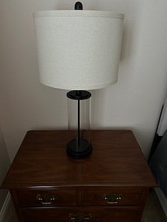 Night stand with lamp featuring a 3-way dimmable touch control light with USB C + A ports and one outlet.