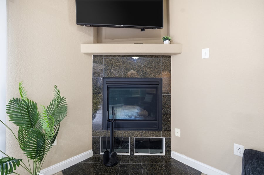 Main floor living room with fireplace