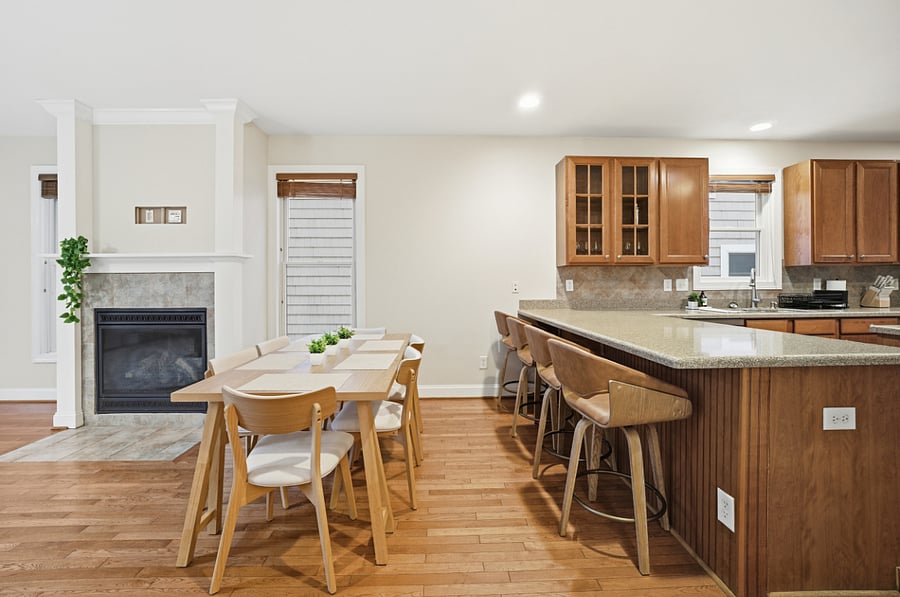 Dining area with seating for family-style meals