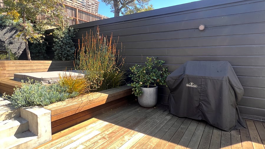 Backyard hot tub and gas grill