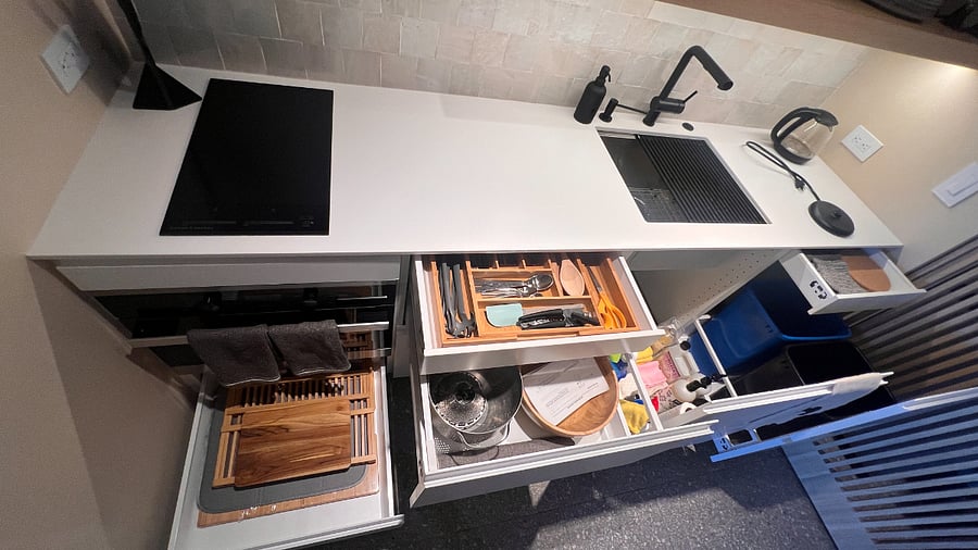 Brand new - fully equipped kitchen.  Induction cooktop with speed oven below.