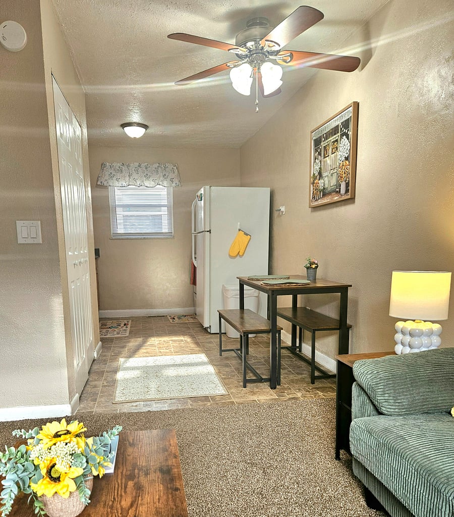 Warm and well-lit, this space feels like home away from home.