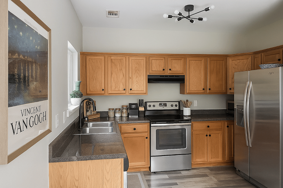 Whether you're meal prepping or sipping wine, this open kitchen is a chefs dream.