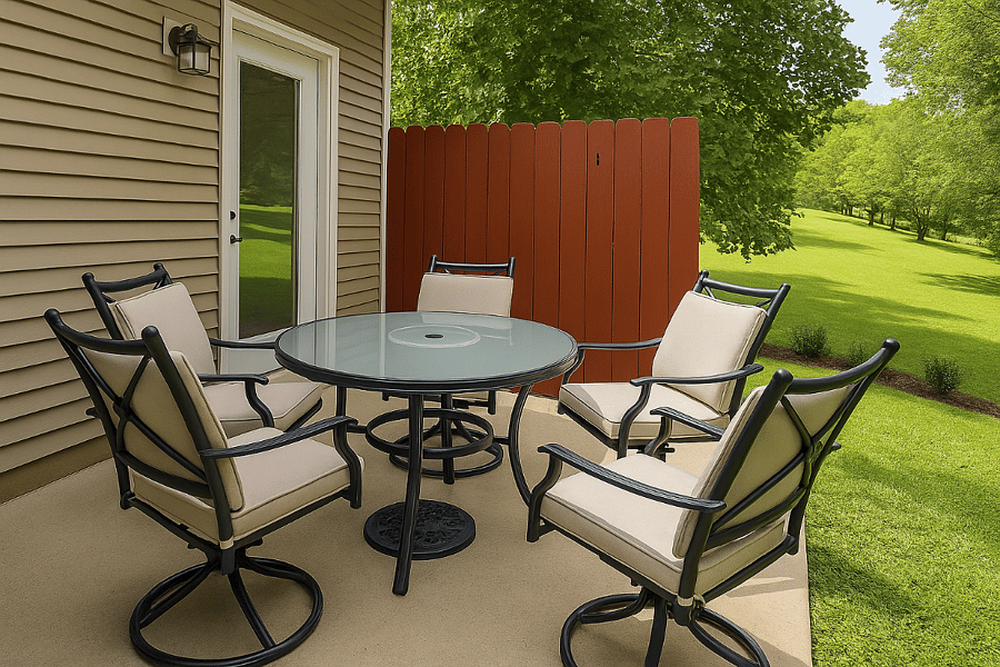 Enjoy al fresco dining under twinkling lights on the private patio.