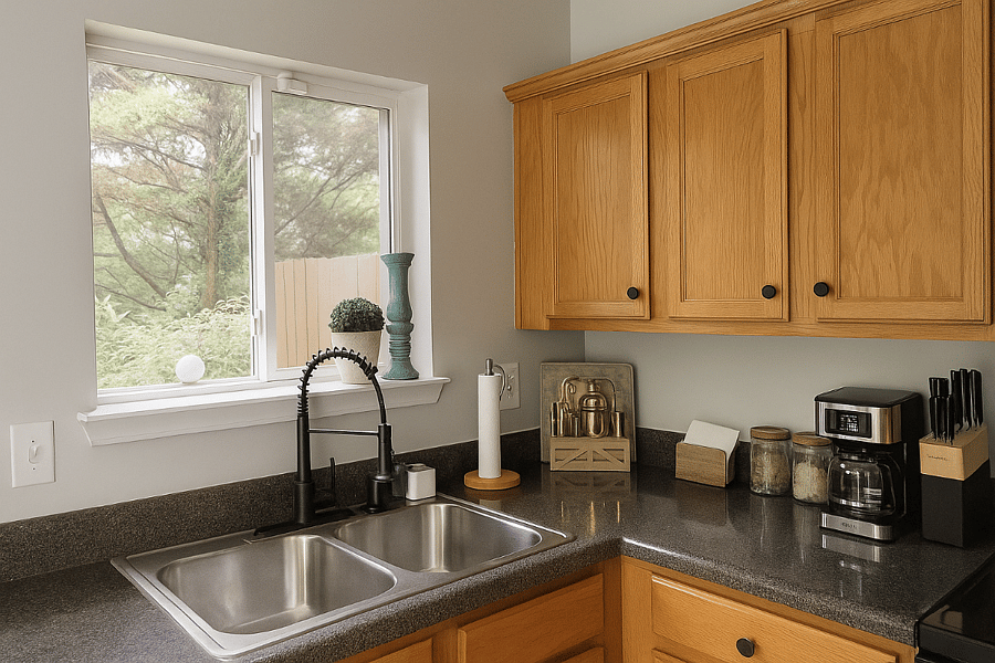 Bright and functional kitchen while enjoying the natural light and farmhouse vibes
