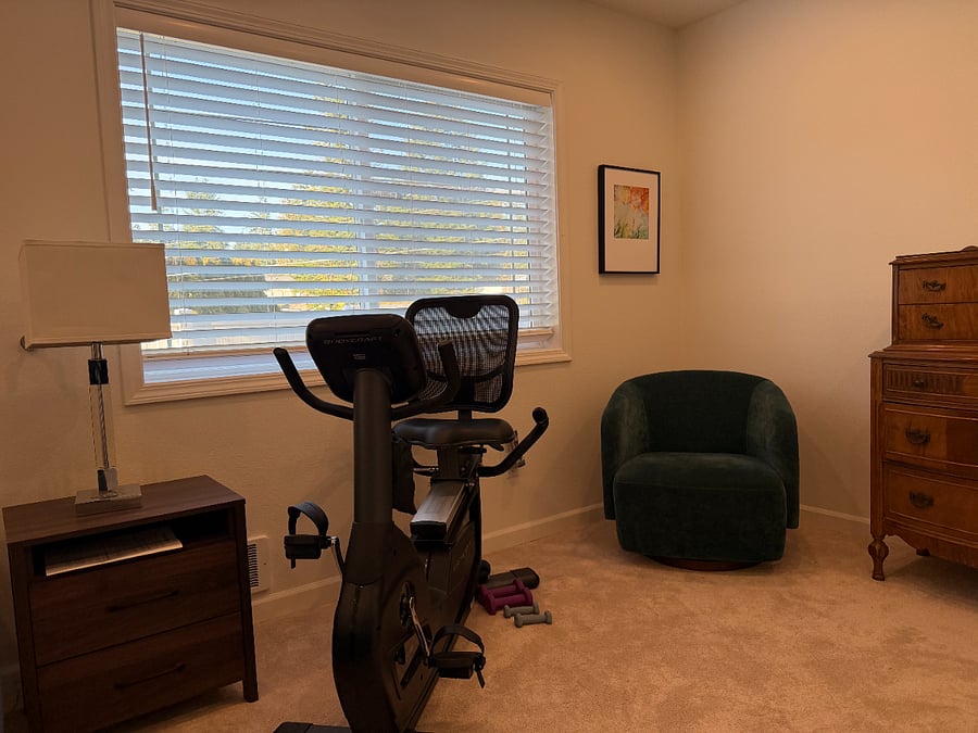 Exercise area in master bedroom.Facing towards TV.