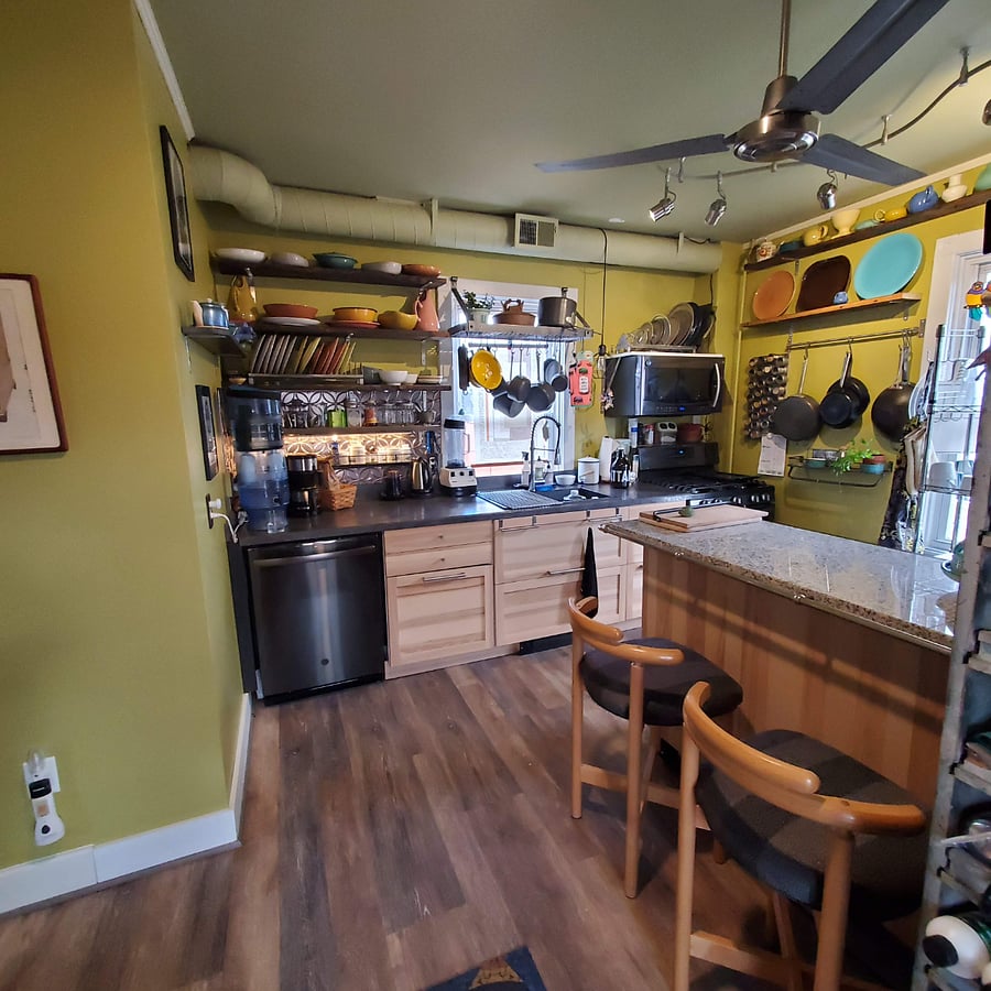 kitchen sink cabinets, stove/oven, coffee bar etc