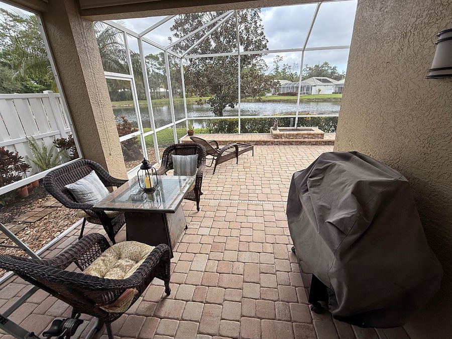 outdoor grill and seating area