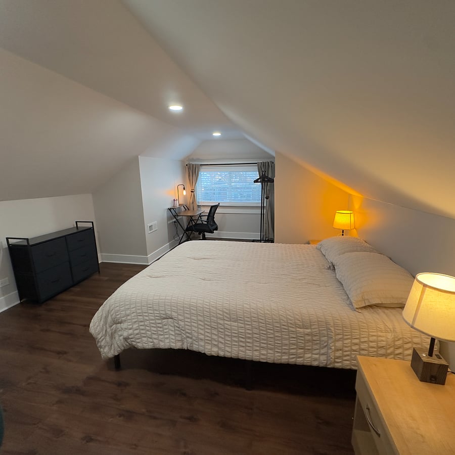 Queen size bed on second floor