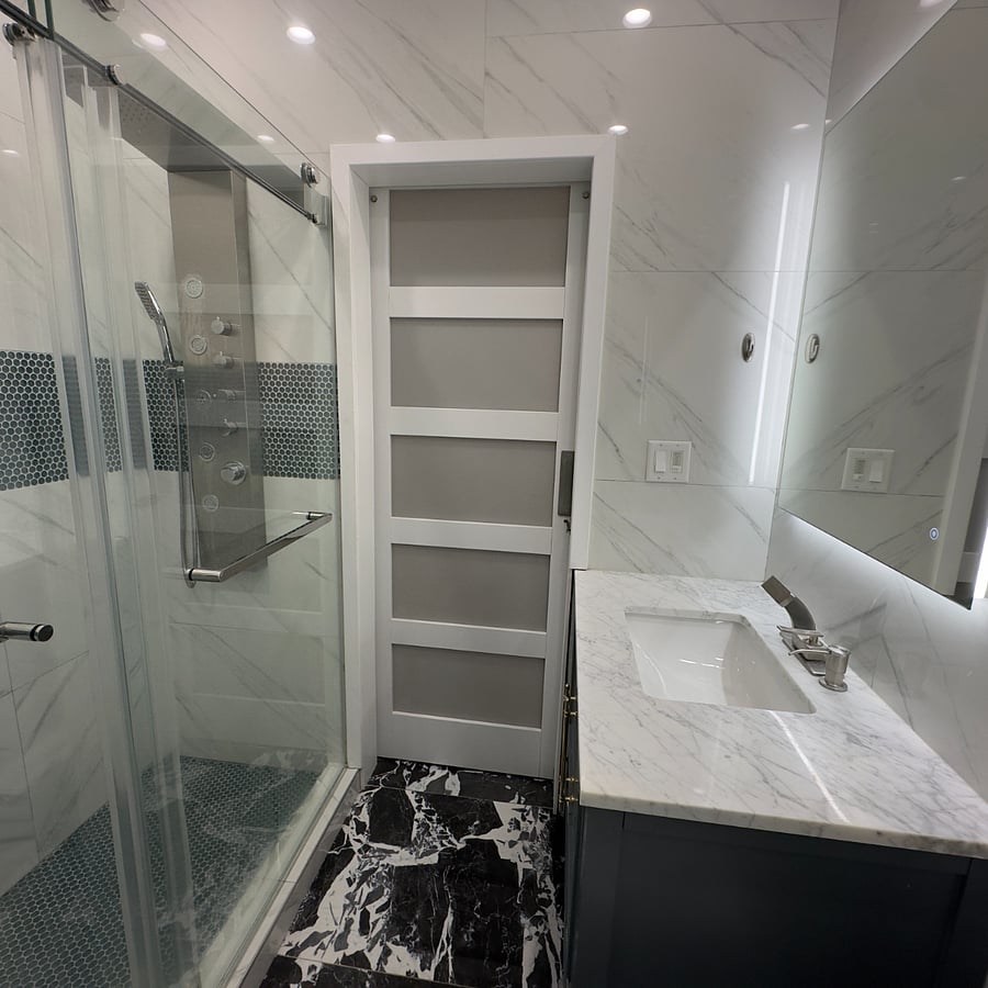 First floor bathroom with shower panel system.