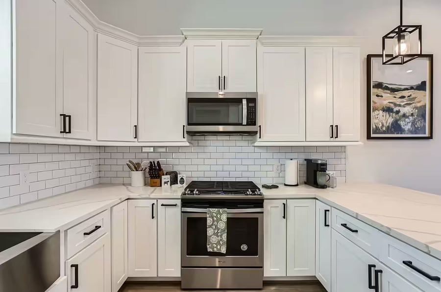Kitchen Stainless stove and microwave