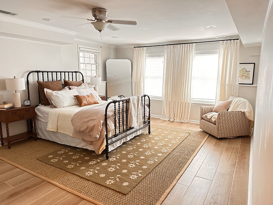 A spacious, beautiful bedroom with Queen bed and walk-in closet