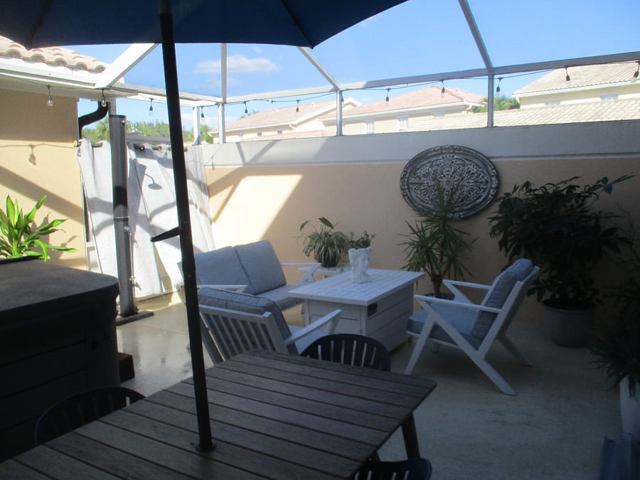rear lanai seating and fireplace