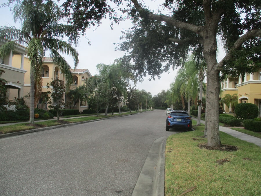 street in front of townhome