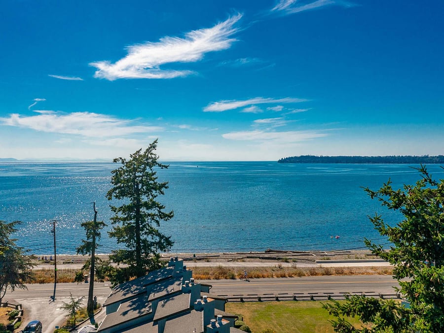 Drone view of Birch Bay above condo location.