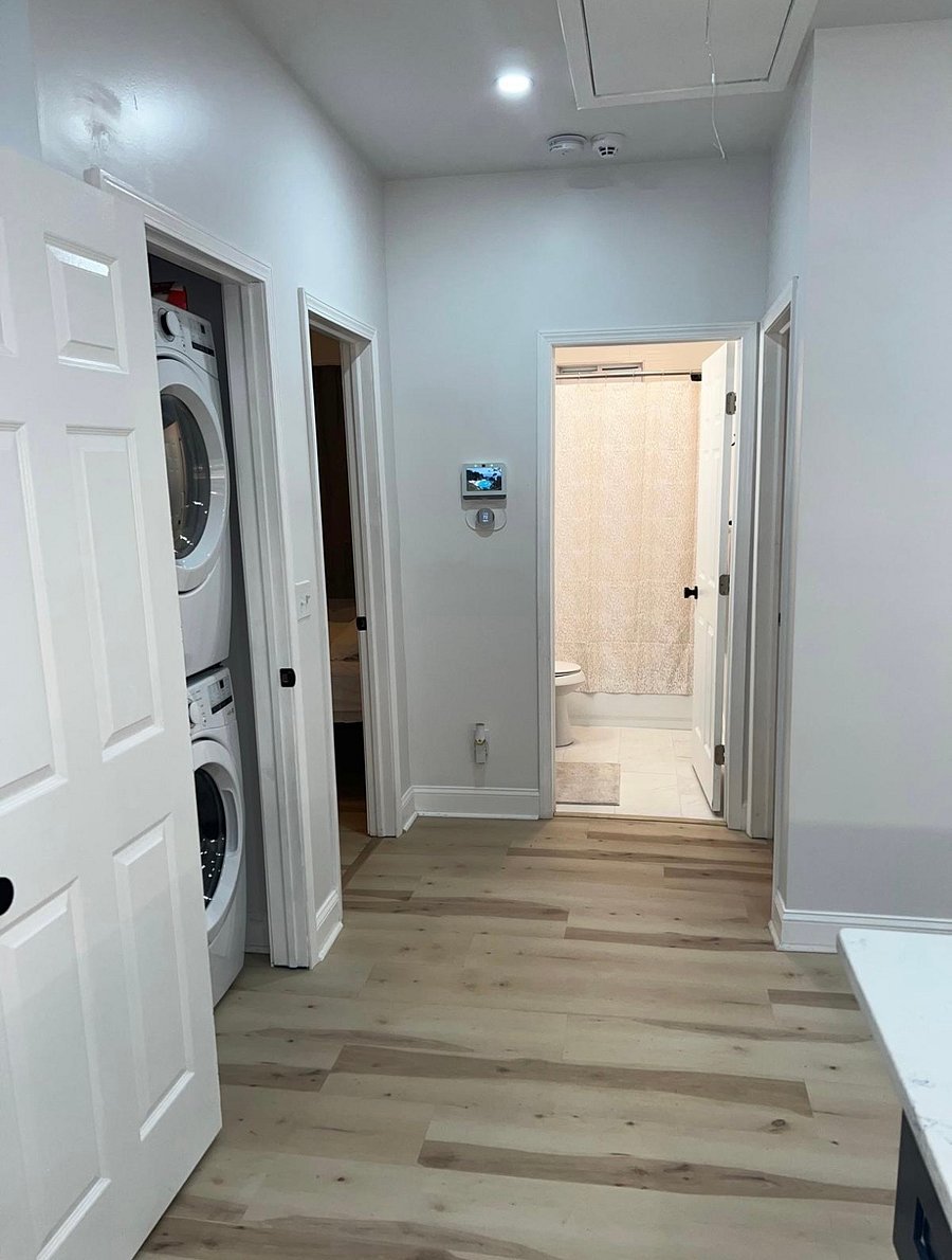 bathroom + washer dryer