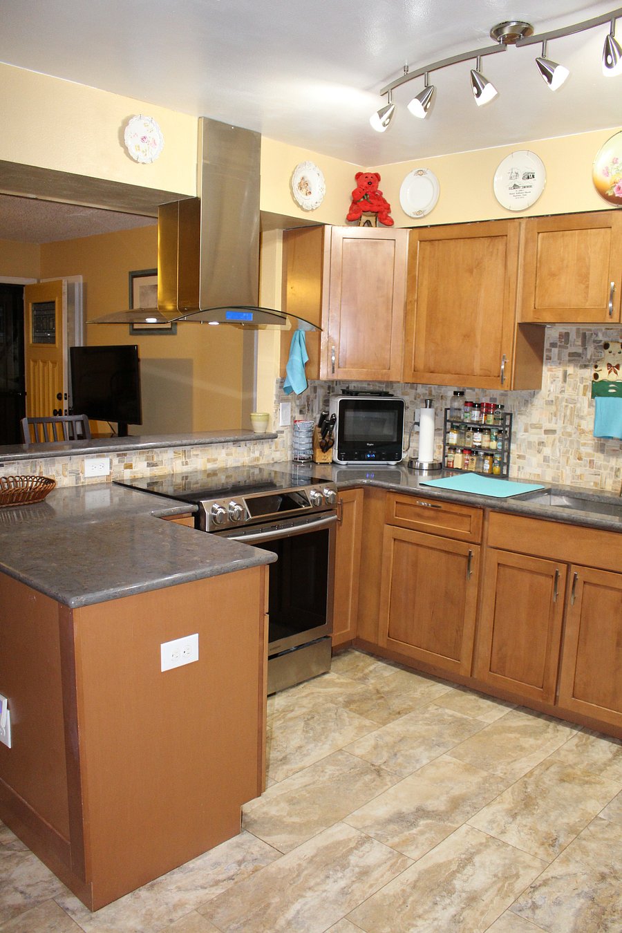 Kitchen with pass-through to the living room