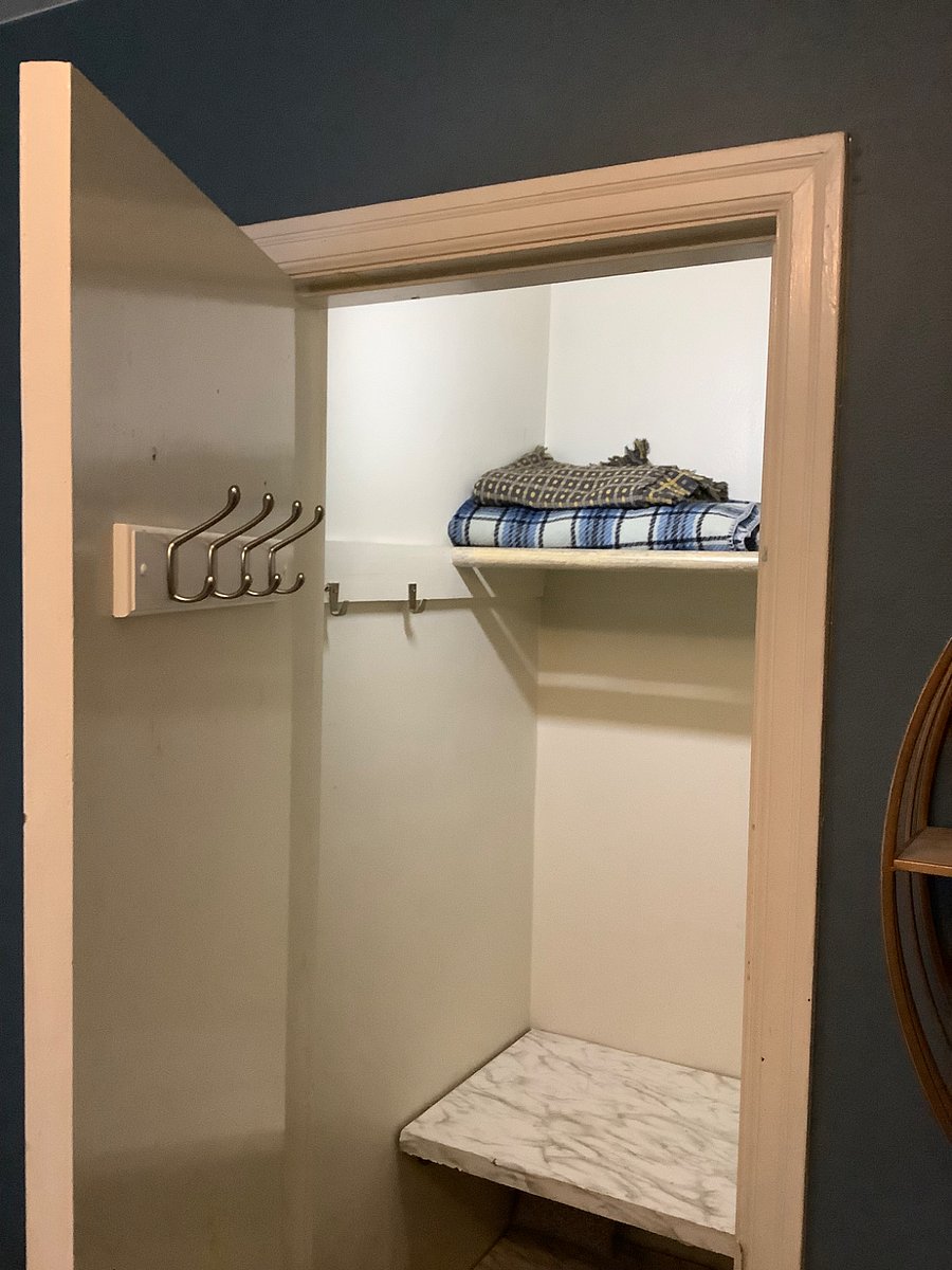 Generous storage closet w/ 8 coat hooks and LED lighting.
Not pictured:  detached garage or shed space storage for your   or other large items (within reason:)