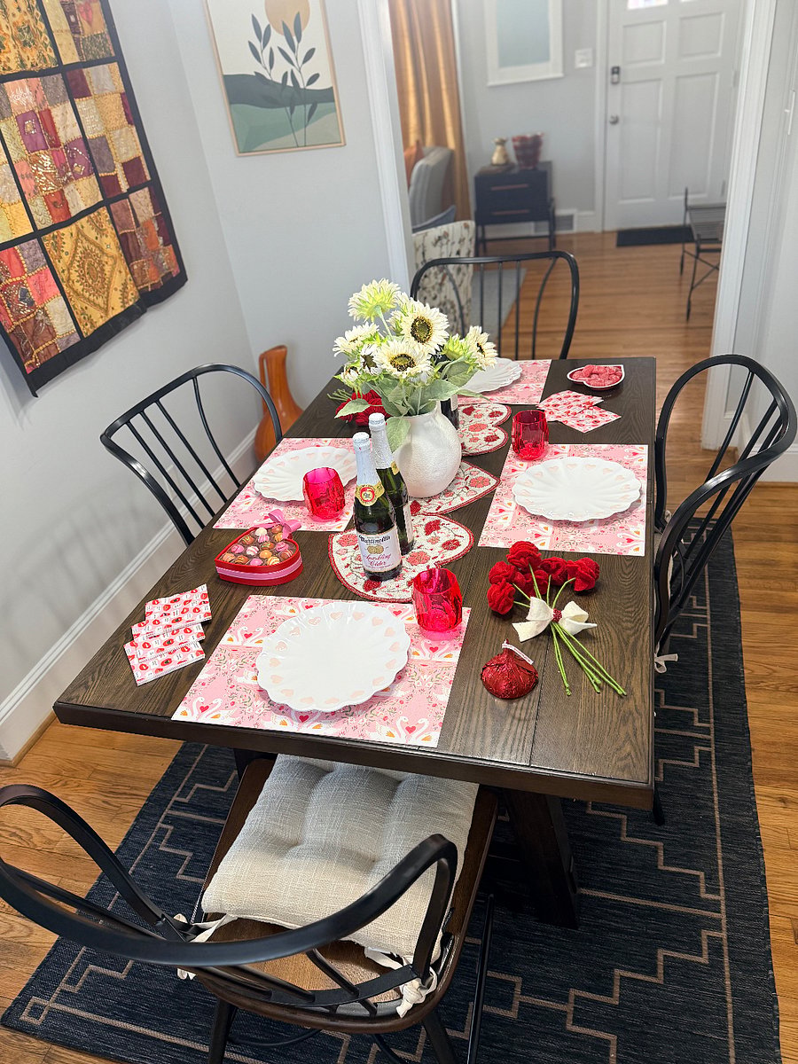 Dining room wood table seats 4-6.  Separate dining room with arch entry from the living room.  Next to the kitchen. Located on the 1st floor. 