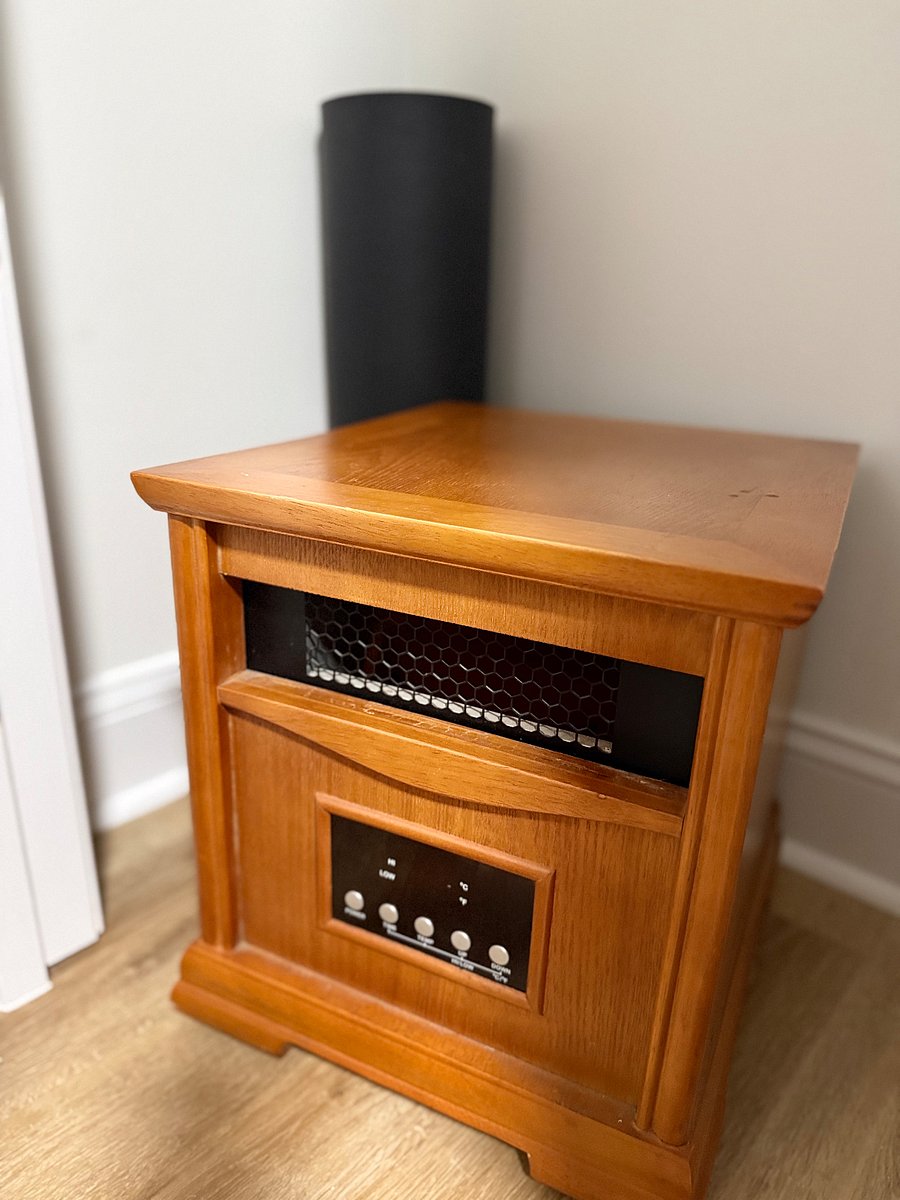 Space Heater and Steamed Hot Yoga Mat, just in case you wanted to practice or need an extra place to sleep.  The space heater is located in the closet and is not used. Dual unit upstairs. it can be use for extra storage or placing things on. Sentimental item.