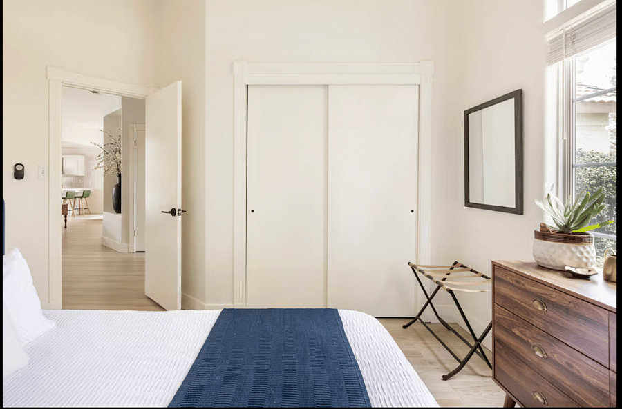 Bedroom available for rent. All furnishings shown are brand new and included, and a TV (not pictured) is also provided for your use. Bed is a queen.