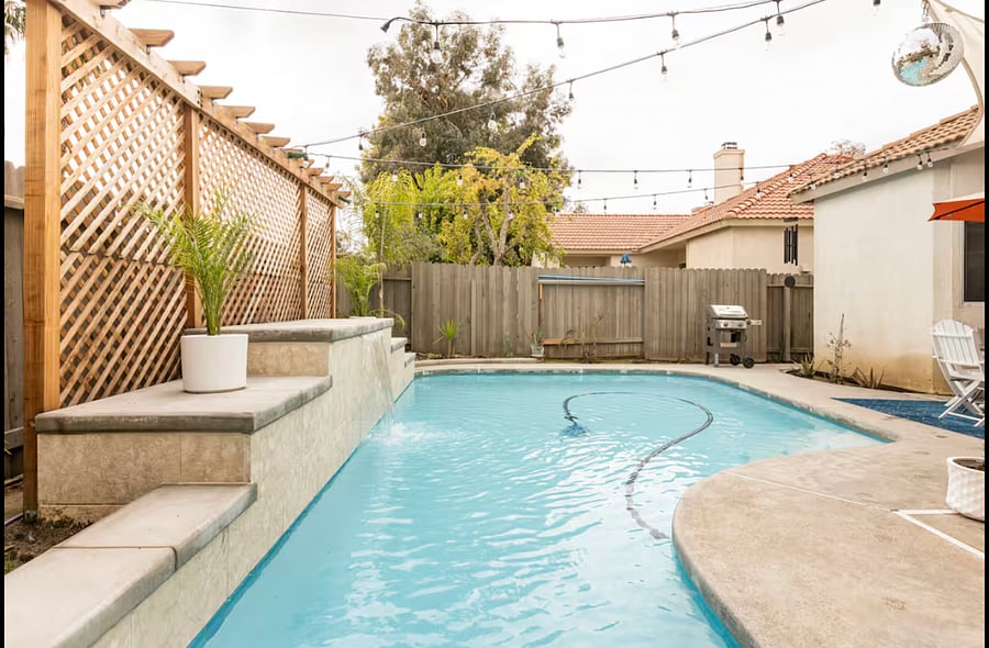 The pool is professionally cleaned weekly to maintain sparkling, crystal-clear water year-round.