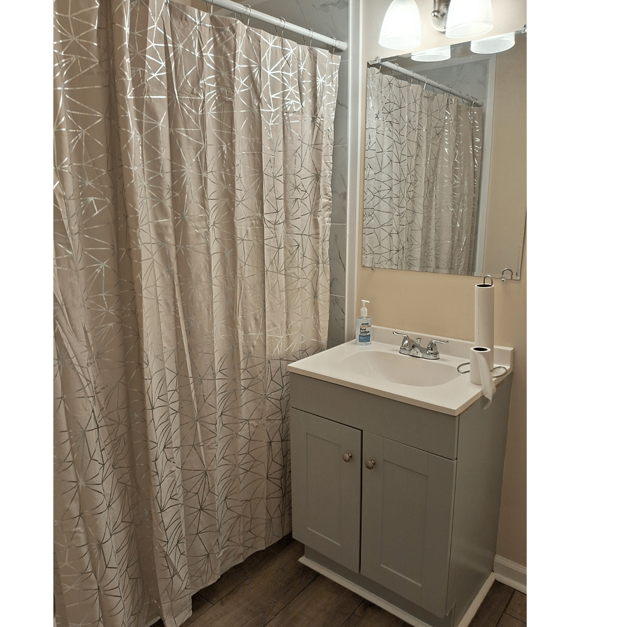 Small, lovely, efficient bathroom.