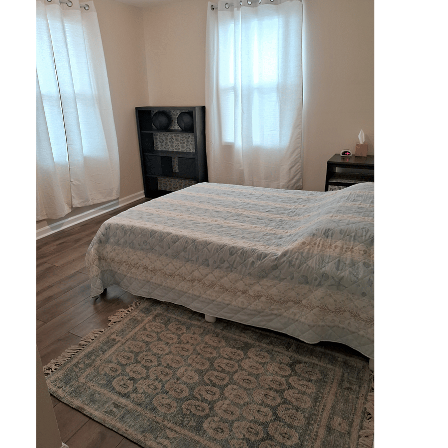 Bedroom #1. Full bed, bookcase, TV/night stand.