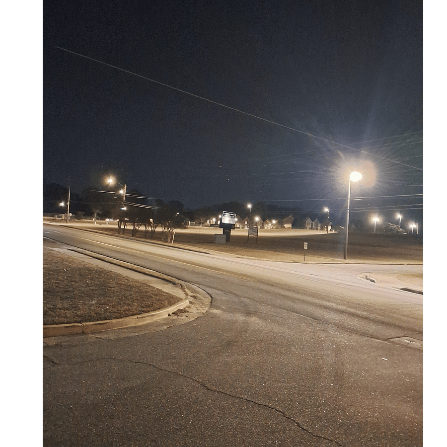 Night view. Well-lit intersection