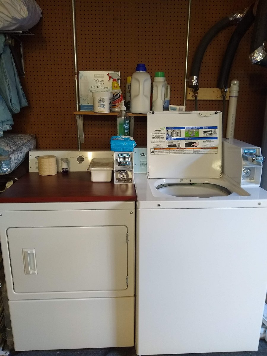 coin-operated washer and dryer located in the garage for your convenience---laundry supplies are provided as a complimentary amentity