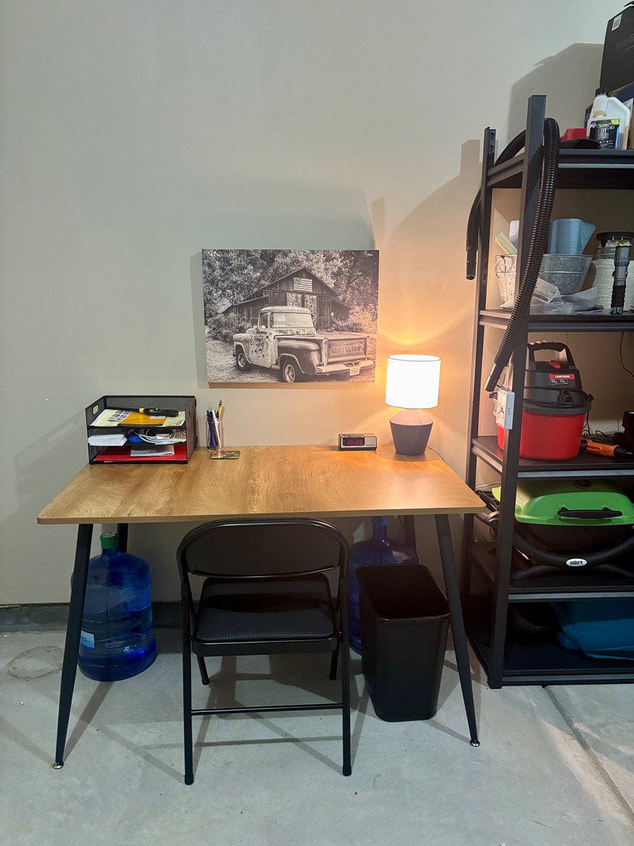 Extra work space in the garage if needed.