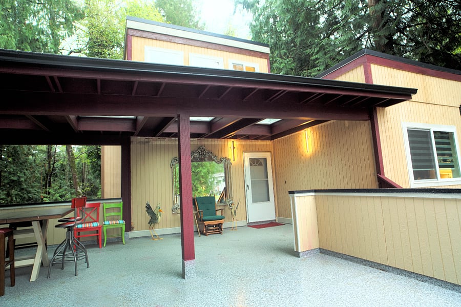 Front porch covered patio with skylights
