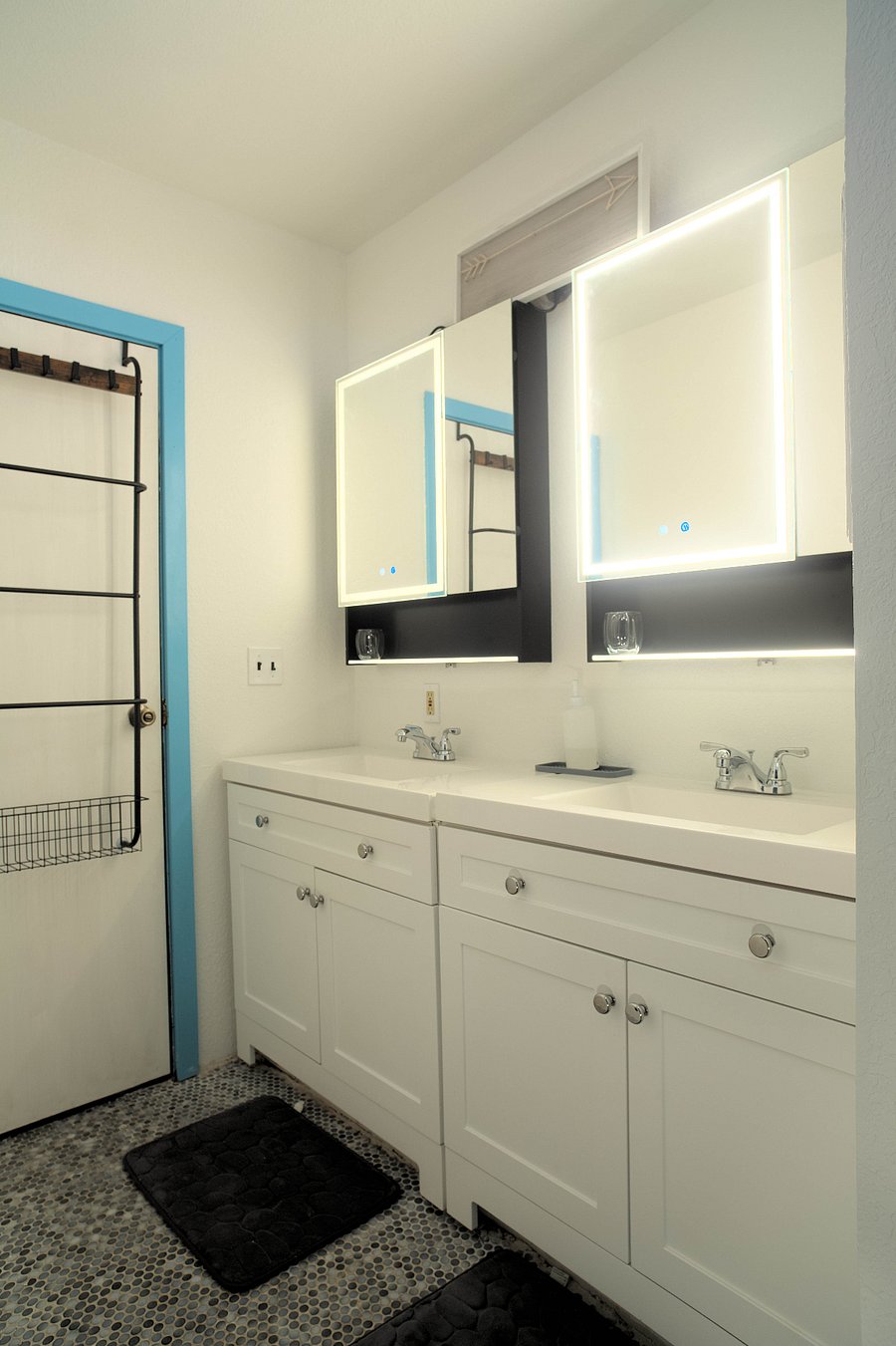 Downstairs shared bathroom, individual vanities