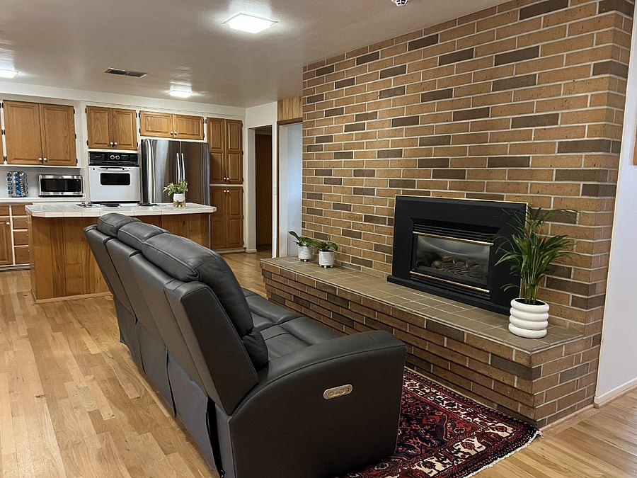 Gas fireplace.