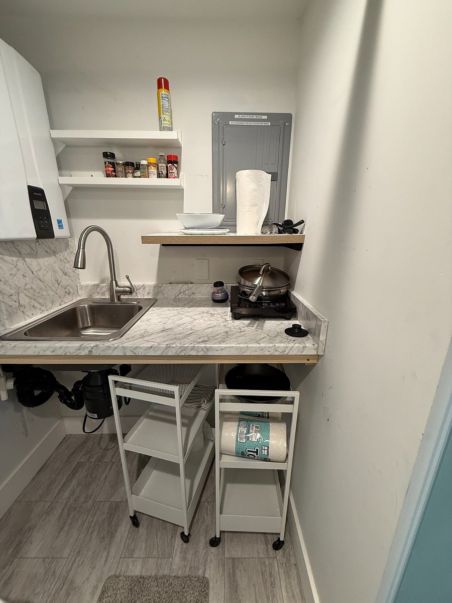 Kitchenette includes a induction cooktop. Can get a 2nd cooktop if needed. Your own electrical panel.