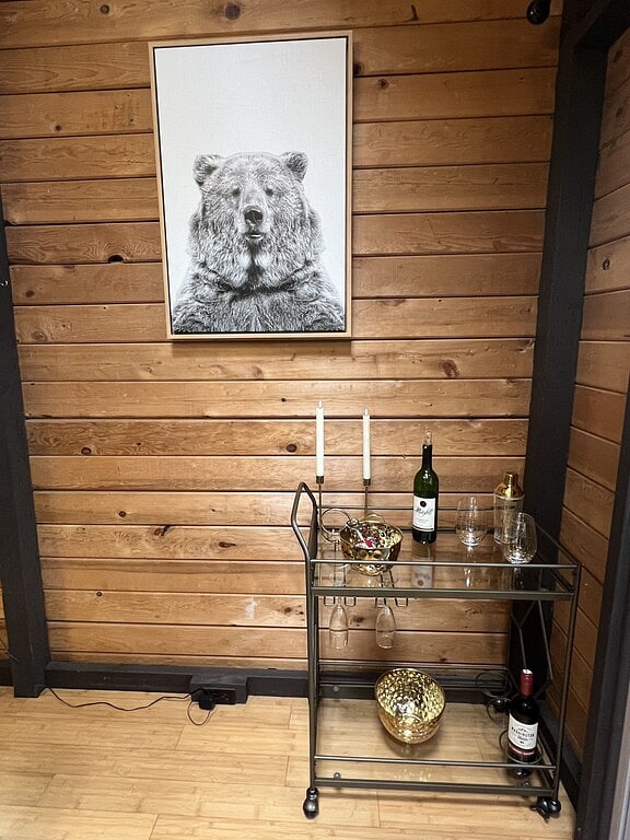 It's always 5:00 at cabin 14. Stylish bar cart