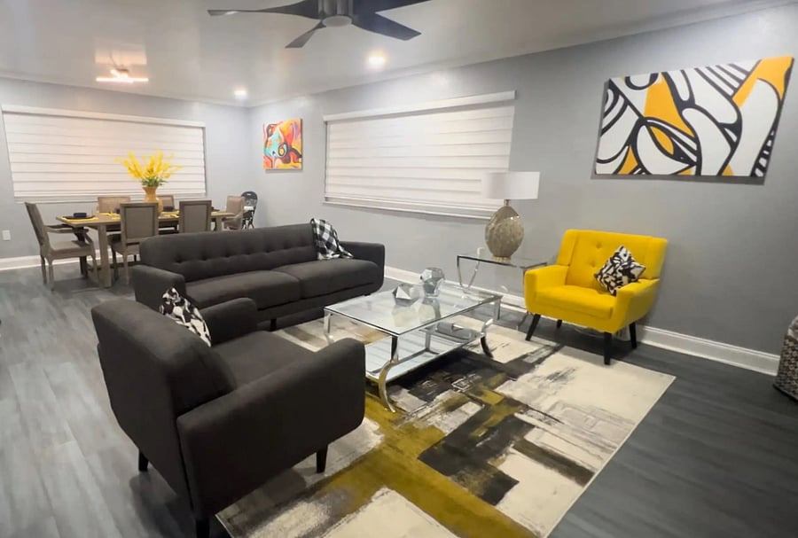 Entertainment room dining room open floor plan