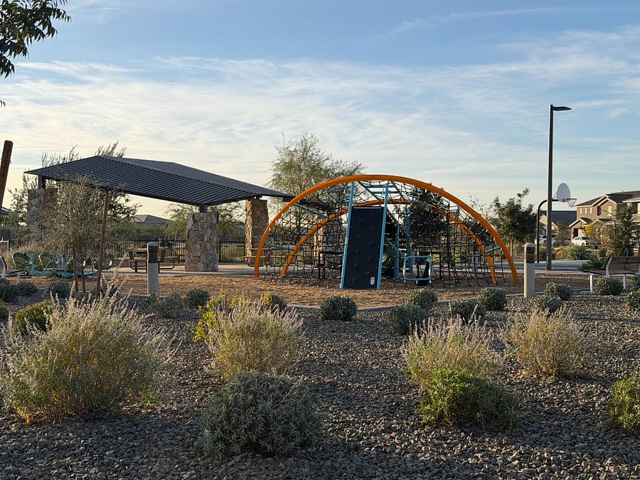 Neighborhood playground and BBQ grills one block away
