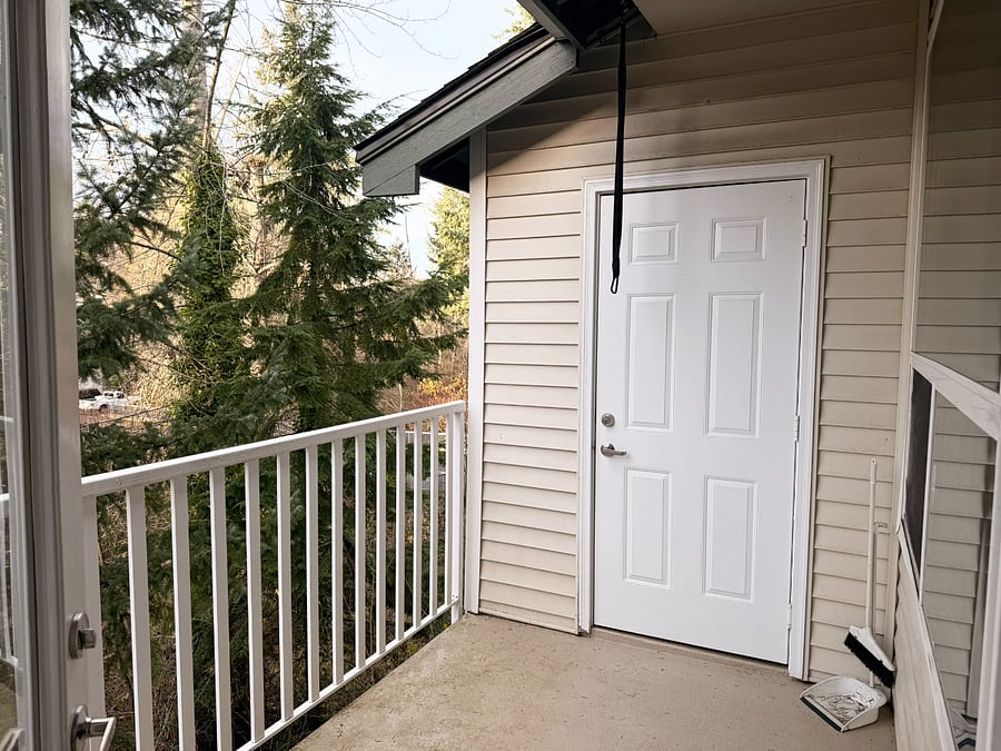 Connected Outdoor Balcony with access from the Living Room - contains additional outdoor storage closet for your outdoor gear & private views