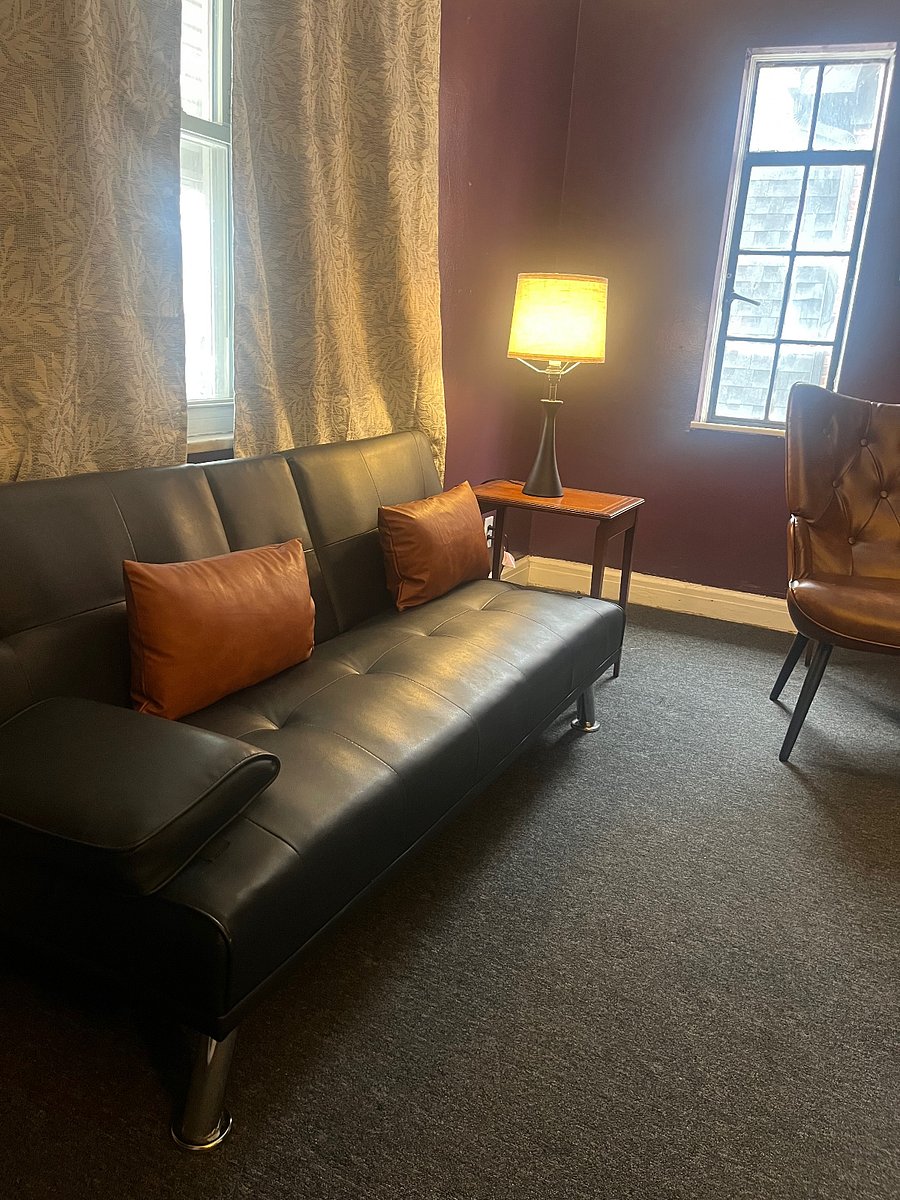 The sofa in the Library is also a futon and can serve as a third bed for overnight guests.
