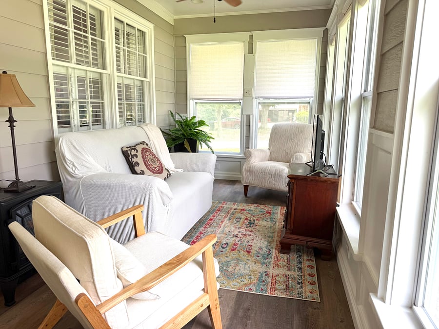UNIT A, DOWNSTAIRS: This suite of rooms includes a private sitting area for working, reading or watching TV.