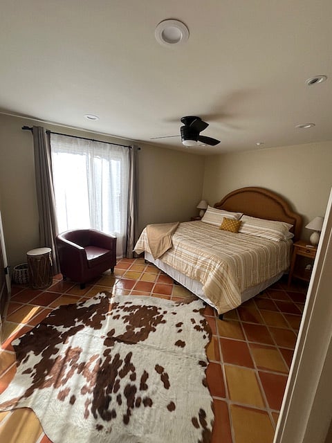 The primary bedroom has a 12" cooling gel memory foam king bed