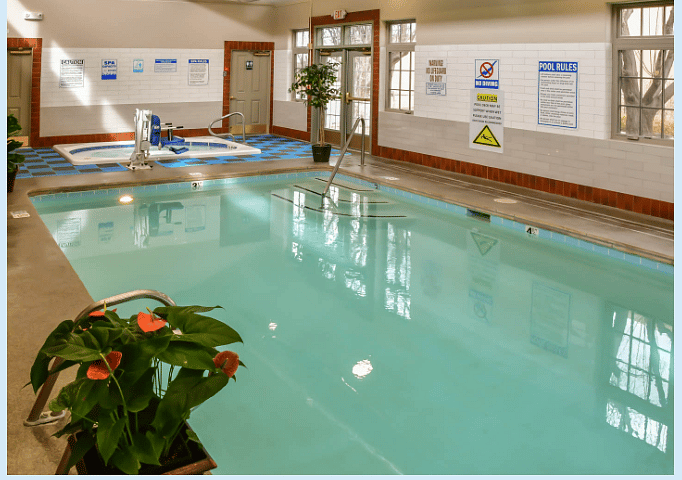 Communal indoor heated pool and hot tub